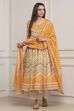 Mango Yellow Cotton Printed Anarkali Suit Set