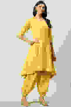 Yellow Art Silk Asymmetric Suit Set image number 0