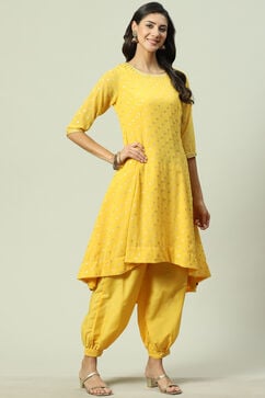 Yellow Art Silk Asymmetric Suit Set image number 0
