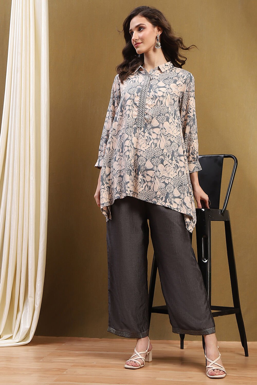 Grey Polyester Palazzo Pants 1N at Biba Global