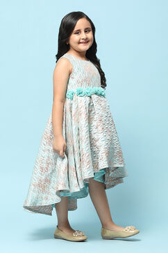 Aqua Green Poly Jacquard Flared Yarndyed Dress image number 4