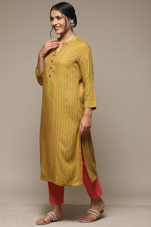 Olive Pink LIVA Straight Yarndyed Kurta image number 2