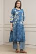 Indigo Blue Cotton Floral Straight Kurta Set image number 5