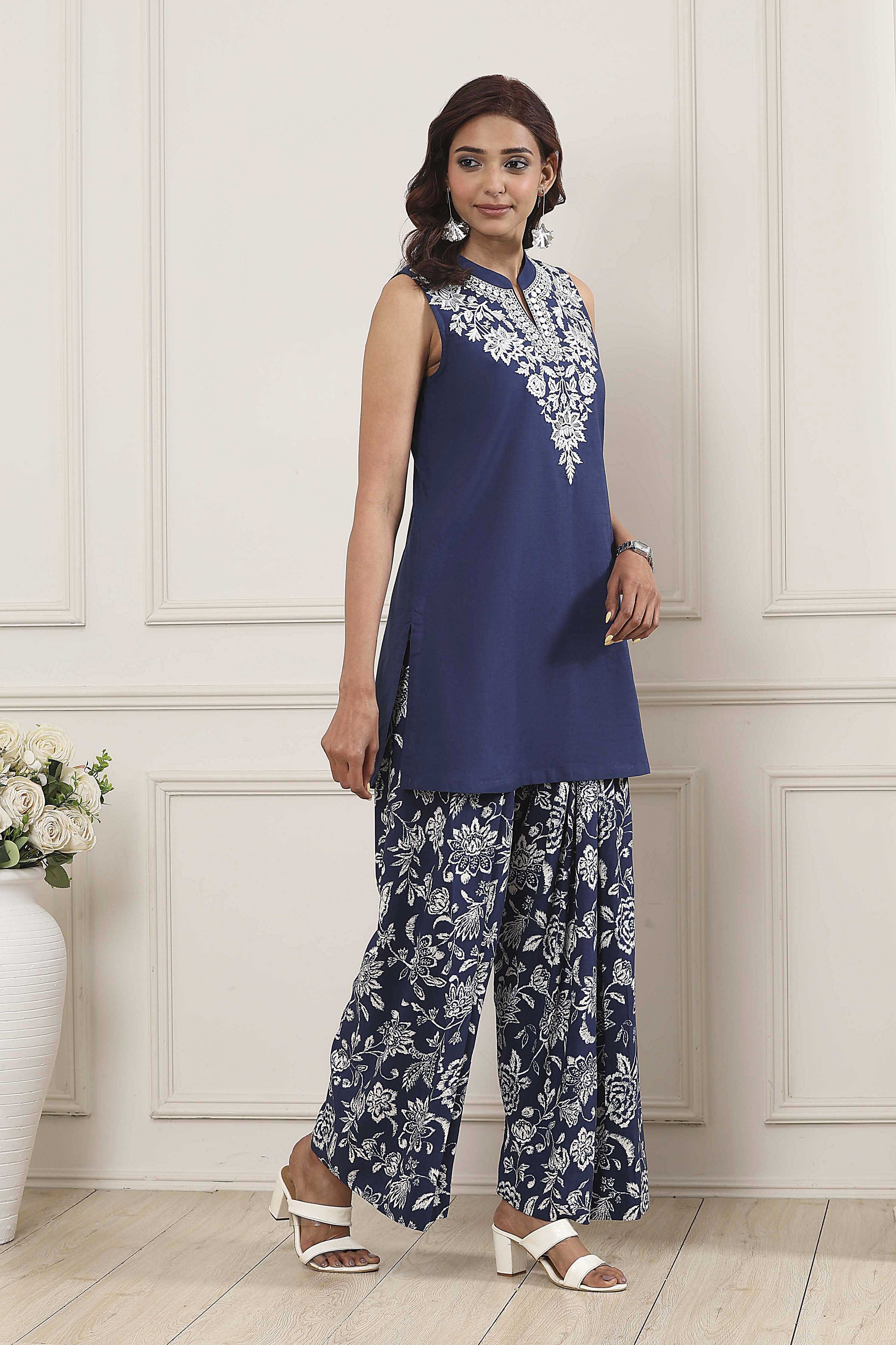 Indigo Cotton Printed Straight Kurta Set image number 5