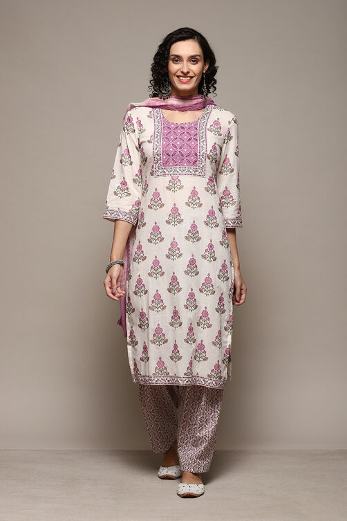 Purple Cotton Printed Unstitched Suit Set image number 8