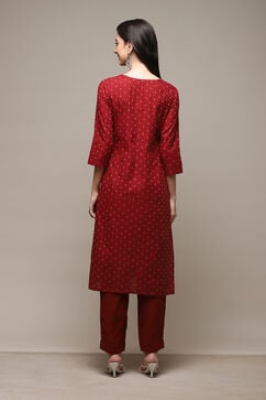 Red Cotton Printed Unstitched Suit Set image number 4