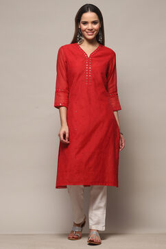 Red Polyester Asymmetric Kurta image number 5