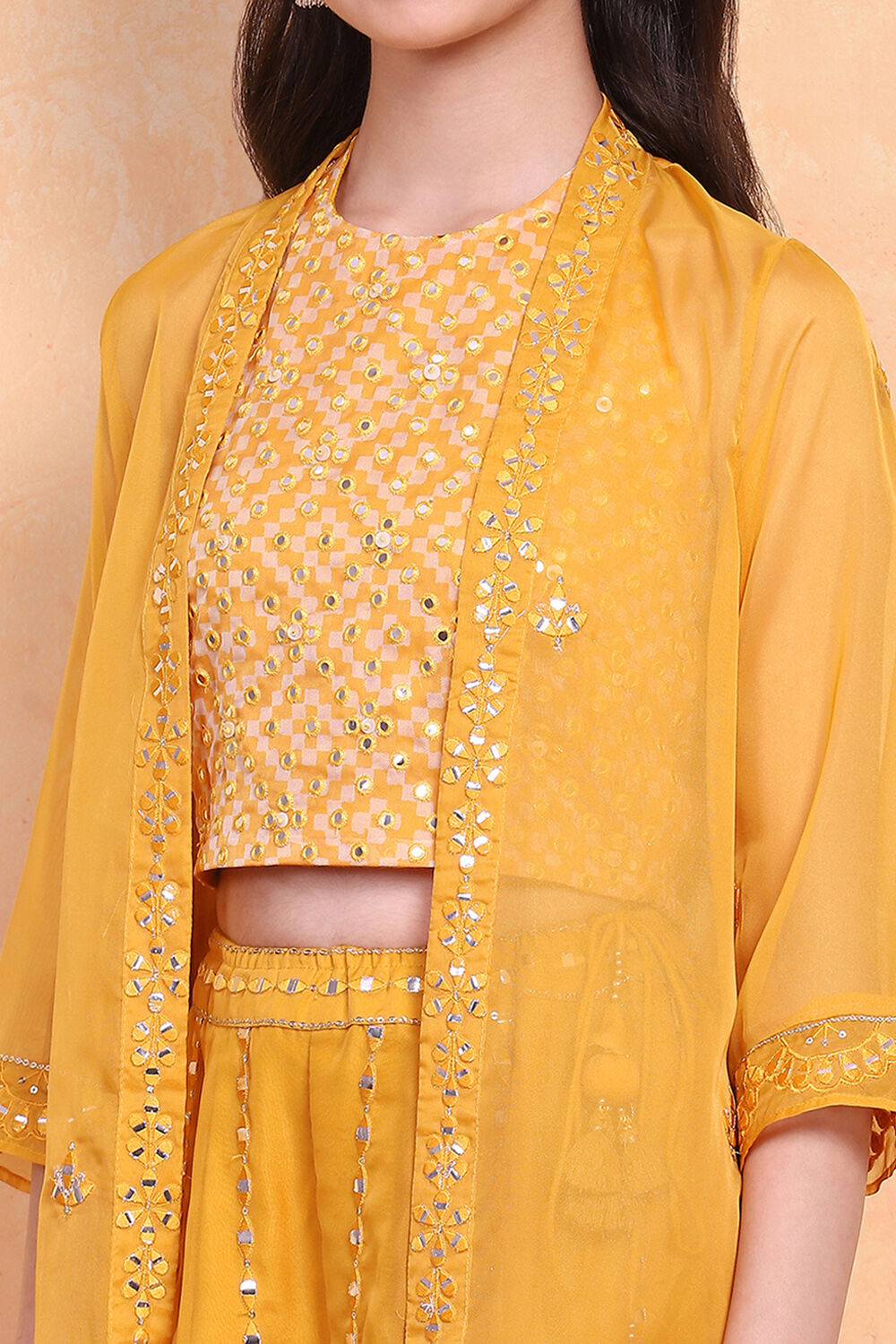 Yellow Printed Festive Fusion Set image number 1