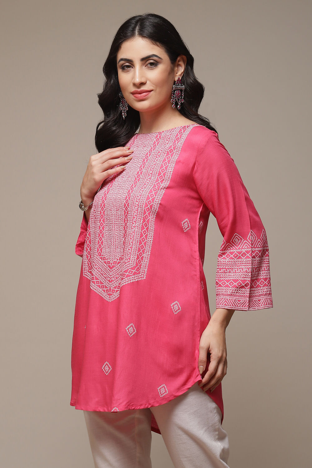Pink Printed Short Kurta image number 3