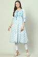 Blue Cotton Tiered Kurta image number 3