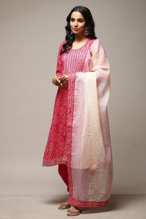 Pink Cotton Hand Block Print Unstitched Suit Set image number 6