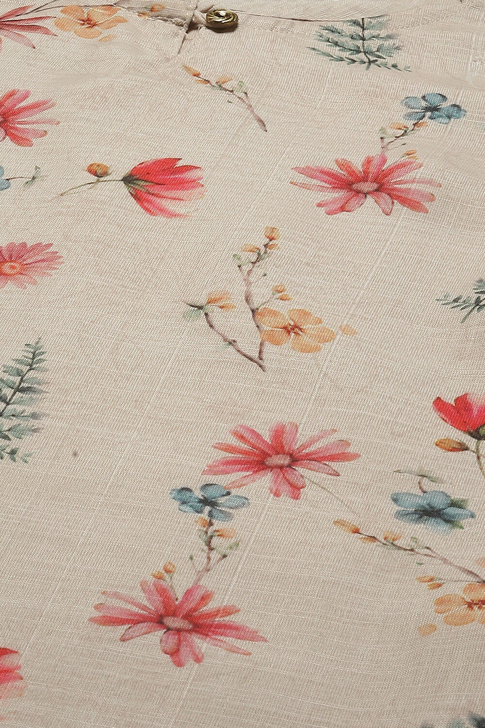 Cream Linen Digital Print Unstitched Suit Set image number 15