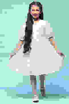 White Tiered Schiffli Cotton Dress image number 5