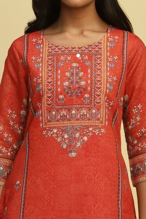 Pink Chanderi Printed Straight Kurta image number 1