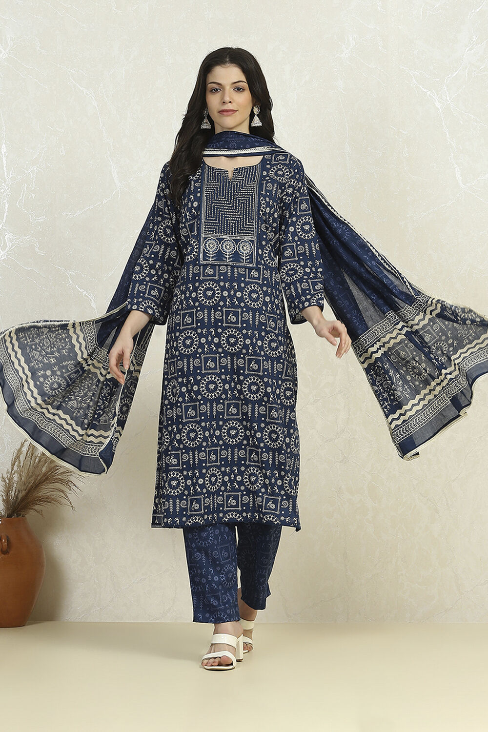 Red Cotton Printed Embroidered Unstitched Suit Set image number 1