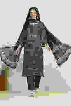 Indigo Cotton Machine Embroidered Unstitched Suit Set image number 1