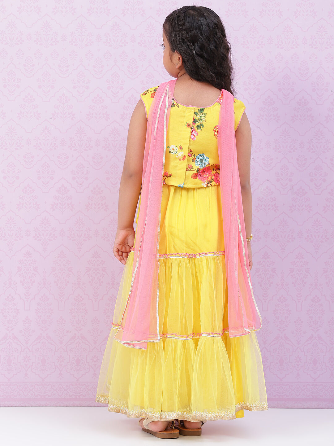 Lime Yellow Art Silk Lehenga Set image number 4