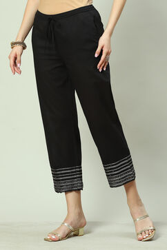 Black Cotton Straight Palazzo image number 2