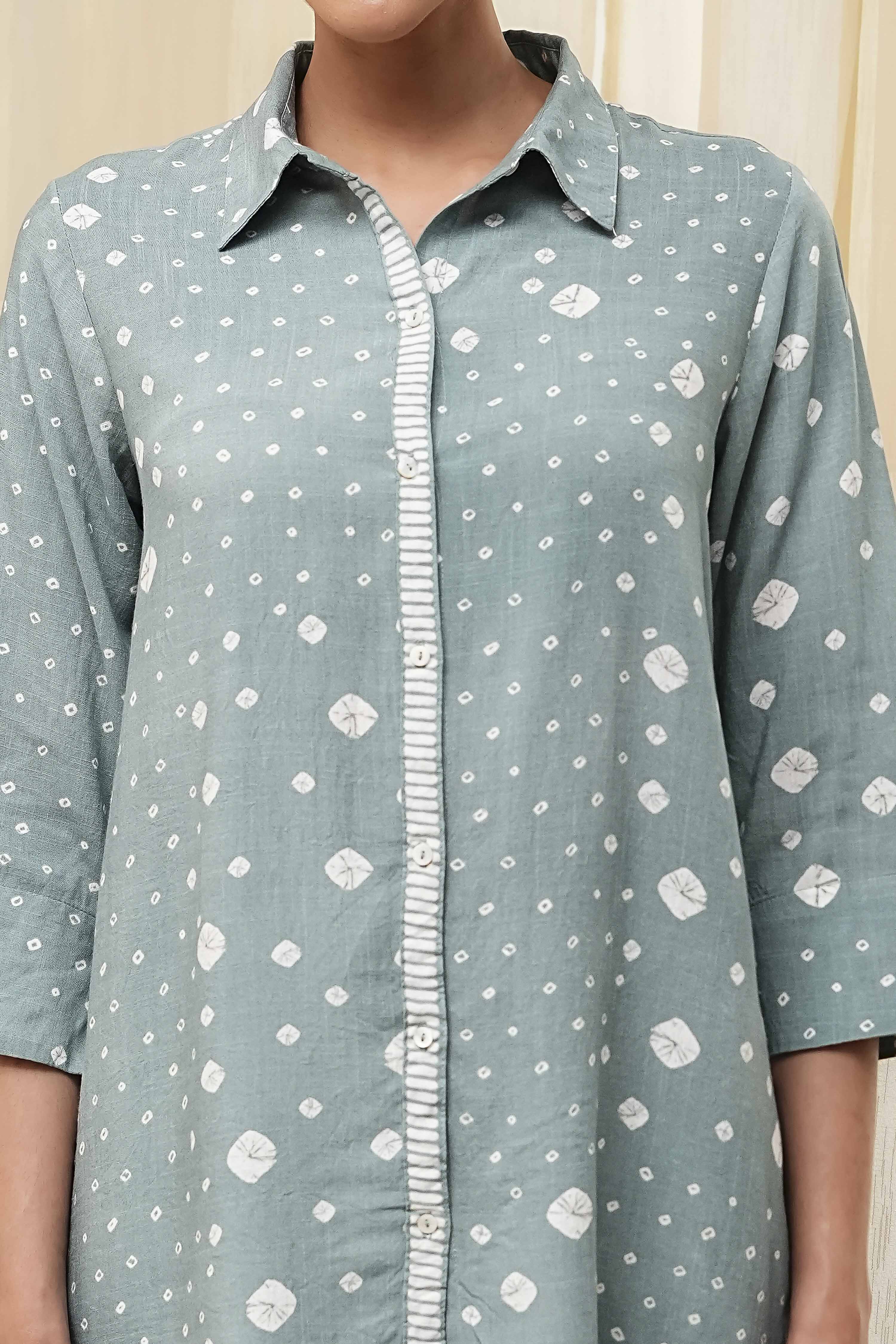 Blue Printed High-Low Short Kurta image number 1