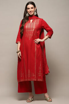 Deep Red Cambric Relaxed Kurta Palazzo Suit Set image number 7