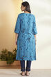 Blue Floral Printed Straight  Kurta image number 5