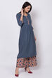Dark Blue Cotton Straight Kurta Flared Palazzo Suit Set image number 4