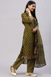 Olive Cotton Woven Unstitched Suit Set image number 6