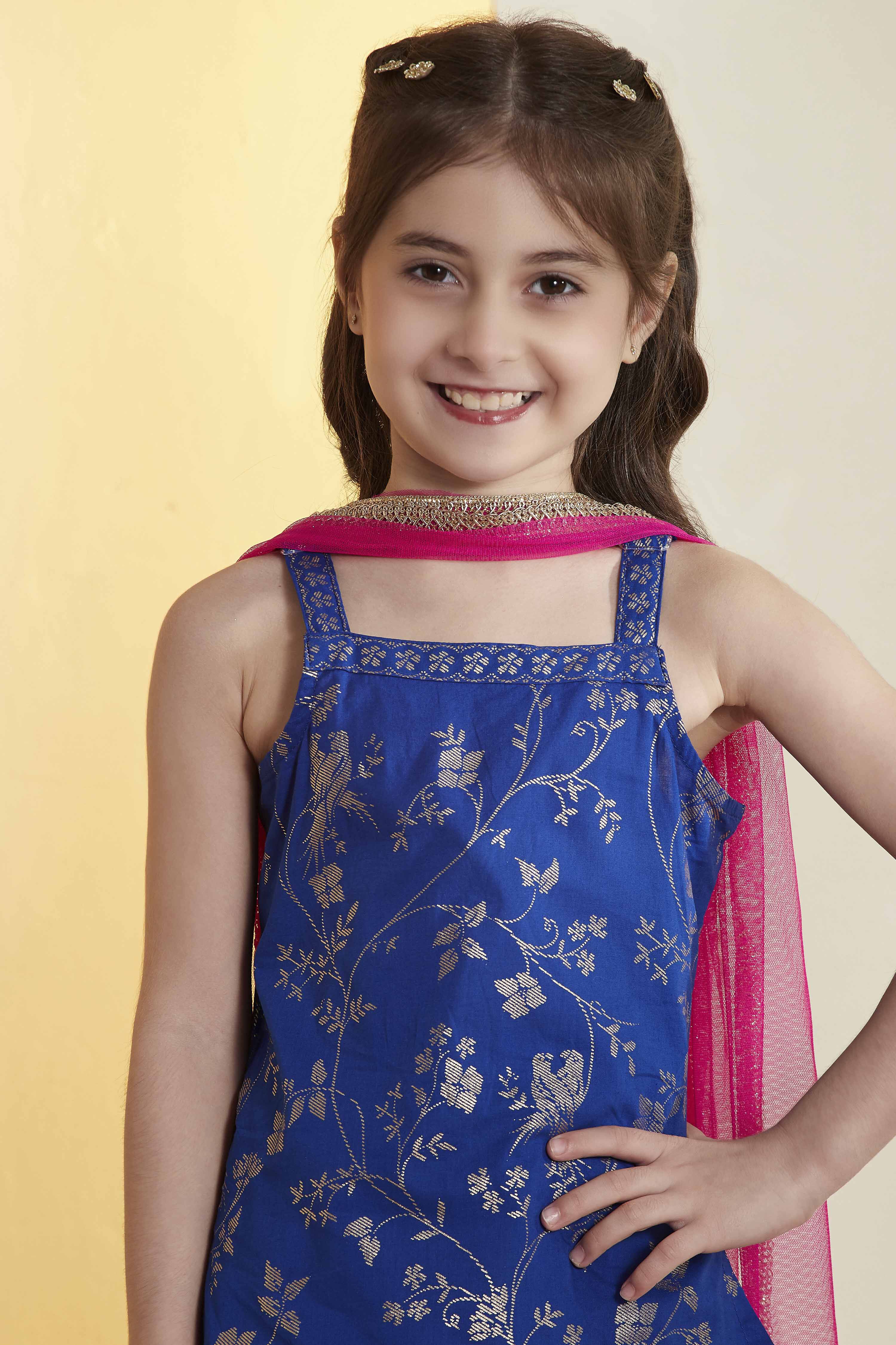 Blue Cotton Printed Straight Sharara Set image number 1