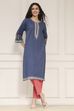 Indigo Blue Cotton Printed Straight Kurta