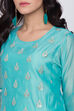 Aqua Poly Cotton A-Line Embroidered Kurta image number 1