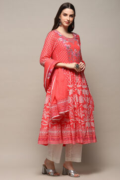 Coral Cotton Anarkali Suit Set image number 6