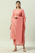Blush Pink Printed Straight Kurta Regular Pant Suit Set image number 0