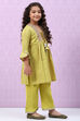 Olive Green Cotton A-Line Printed Kurta Set image number 5