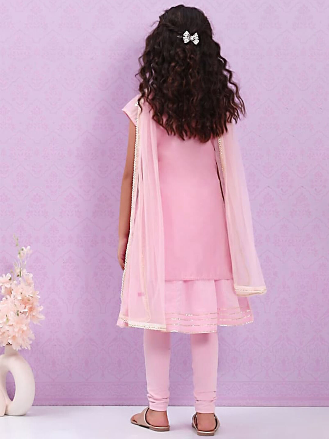 Pink Polyester Flared Printed Suit Set image number 5