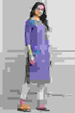 Royal Blue Rayon Straight Printed Kurta image number 4