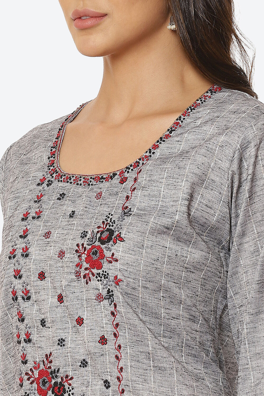 Grey Cotton Unstitched Suit Set image number 1