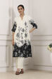 White & Black Monochrome Floral Printed Straight Kurta image number 0
