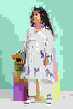 White Cotton Printed Anarkali Suit Set image number 3