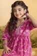 Pink Cotton Floral Printed Flared Kurta Set image number 1