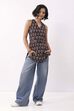 Black Cotton Floral Printed Lace-Up Back Kurti image number 0
