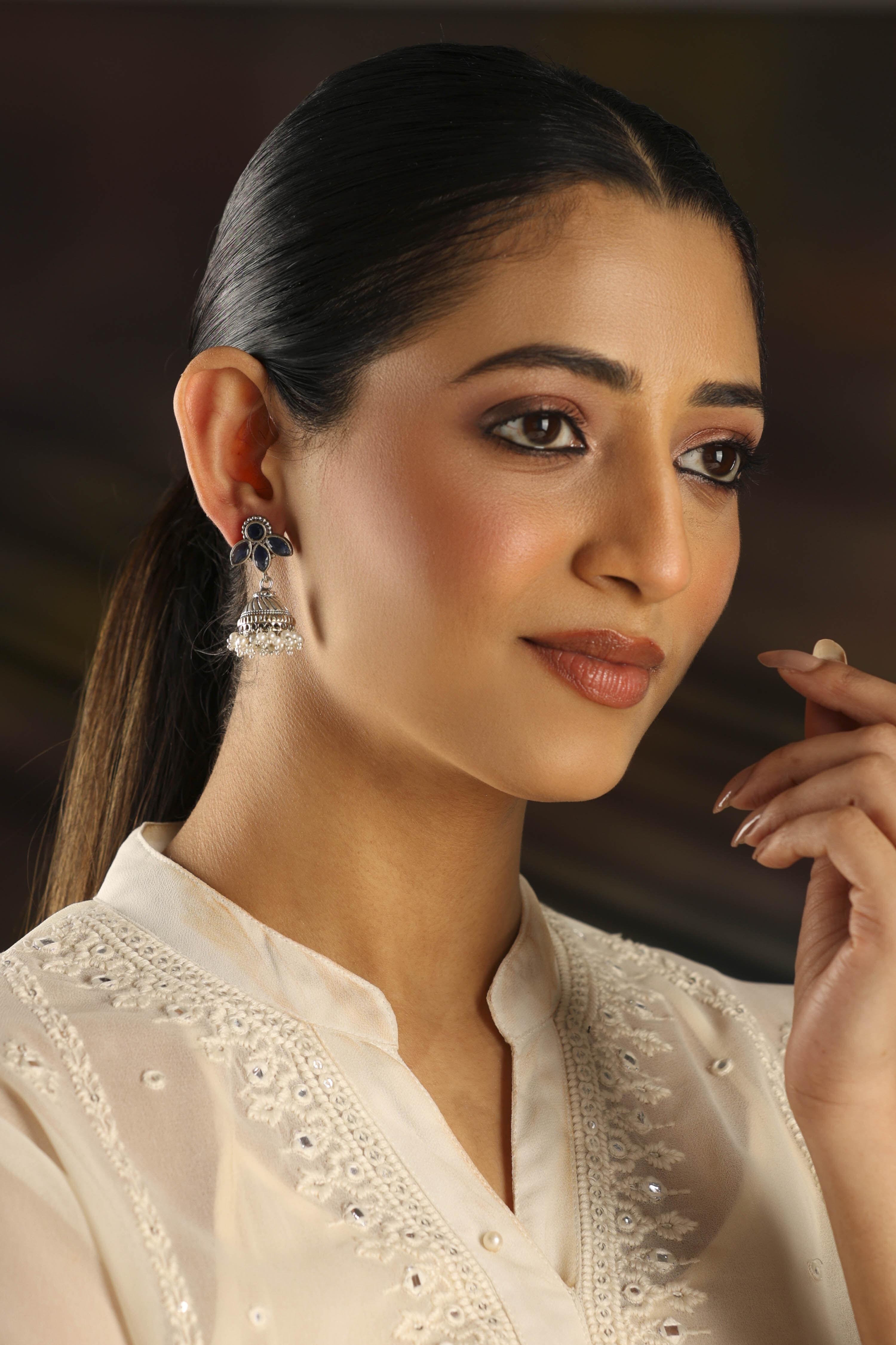 Navy Stone Earrings image number 3