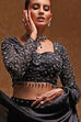 Black Poly Satin Fitted Embroidered Pre-Draped Saree image number 1
