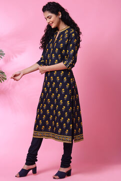 Black Cotton Kurta Churidar Set image number 2