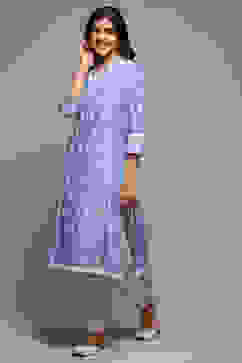 Lilac Cotton Straight Embroidered Kurta image number 2