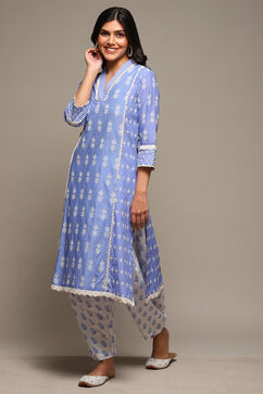 Lilac Cotton Straight Embroidered Kurta image number 2