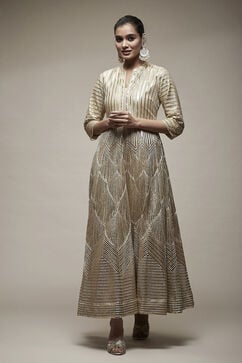 Gold Nylon Flared Cocktail Gown image number 1