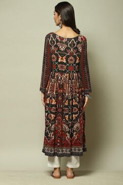Rust Cotton Blend Flared Printed Dress image number 4