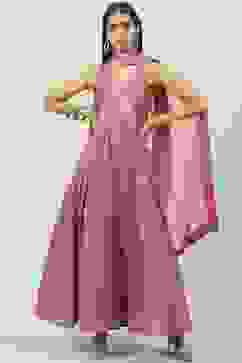 Onion Pink Art Silk Flared Kurta Legging Suit Set image number 0