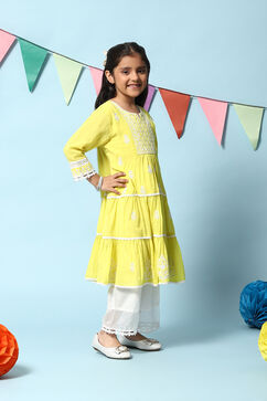 Lime Green Cotton Tiered Kurta Straight Palazzo 2 Piece Set image number 5