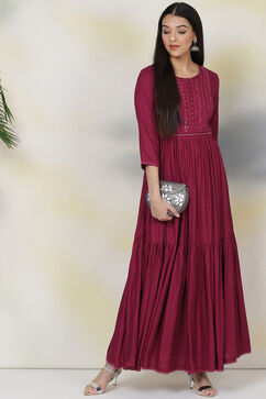Cherry Red Rayon Fusion Dress image number 4